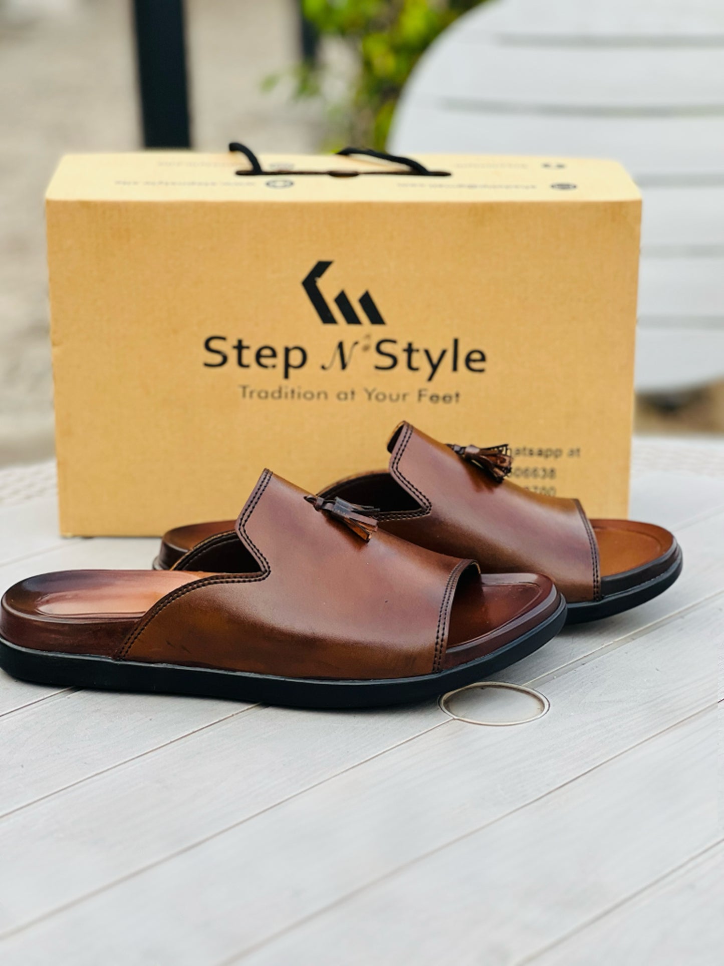LEATHER BR-TASSEL OXF-SLIIPERS