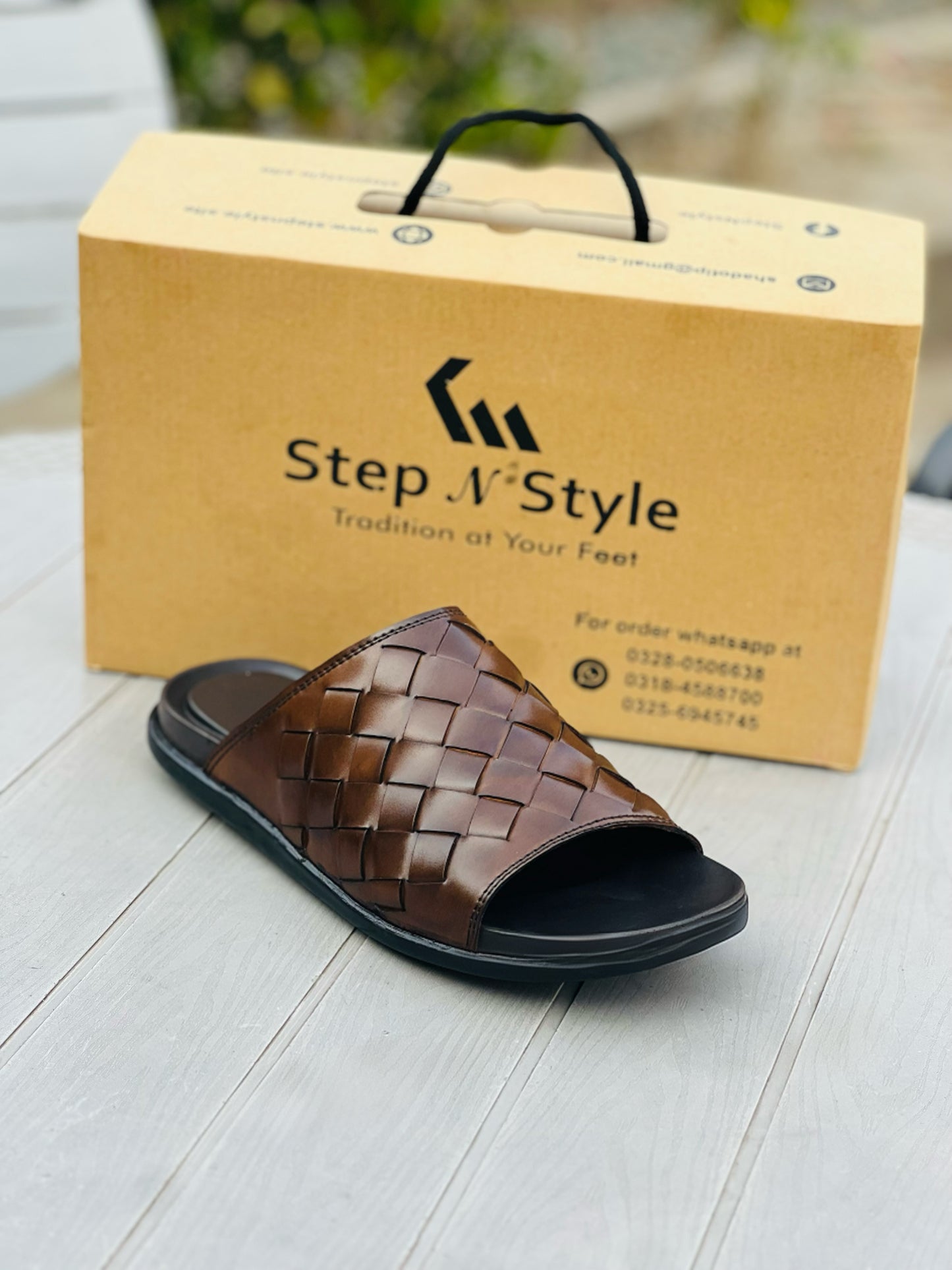 LEATHER BRAIDED BROWN OXF-SLIPPERS