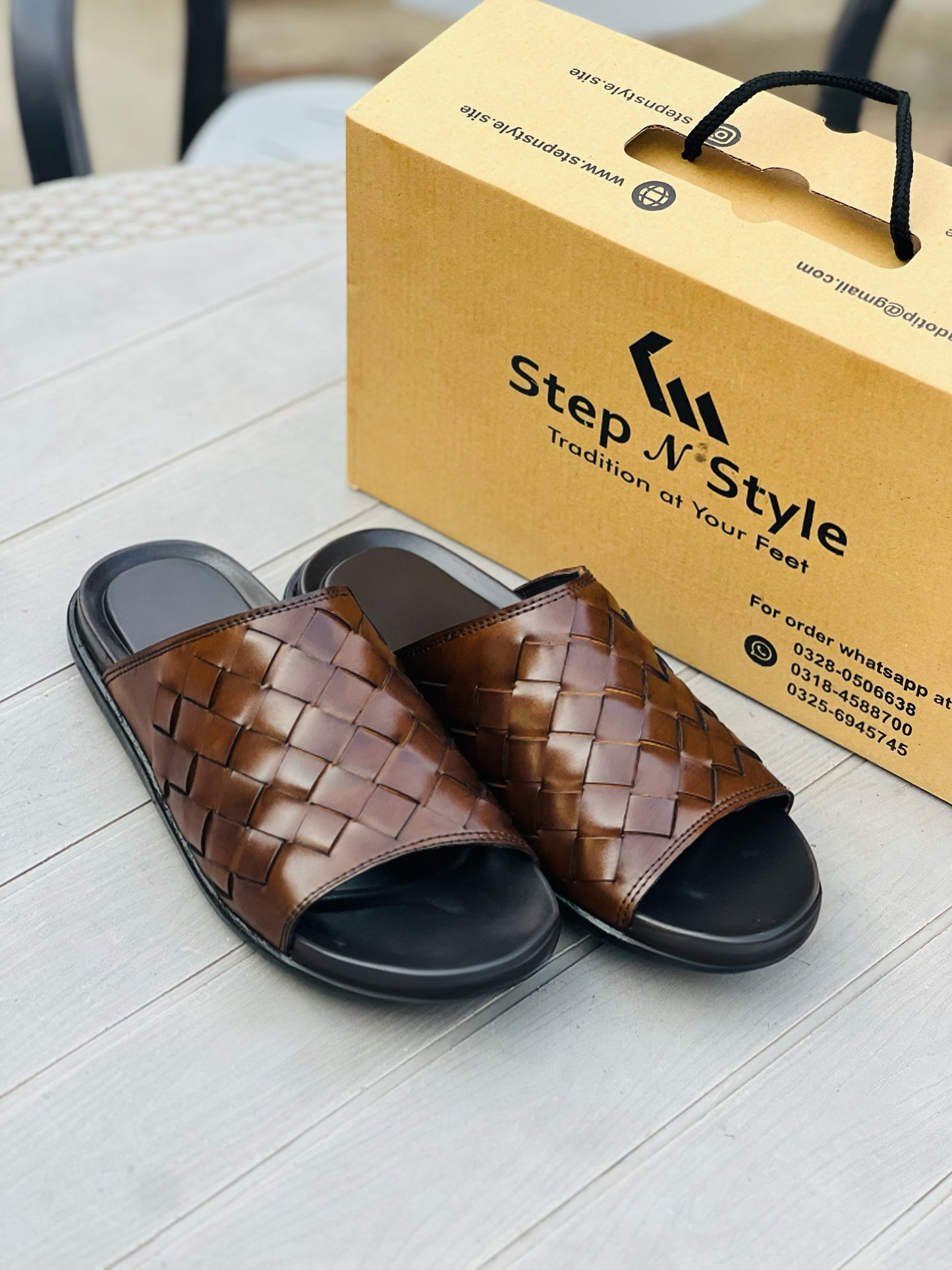 LEATHER BRAIDED BROWN OXF-SLIPPERS