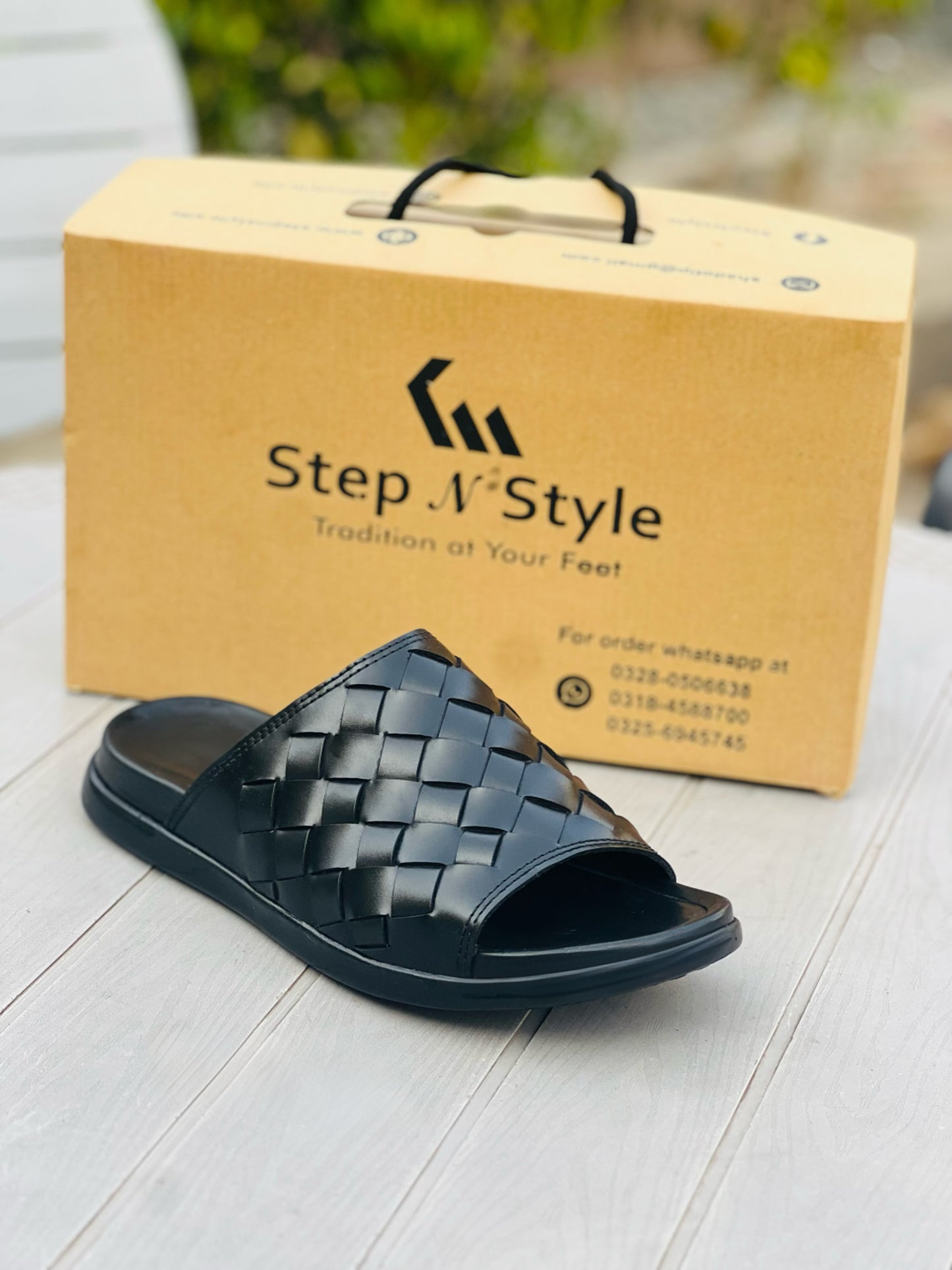 LEATHER BRAIDED BLACK OXF-SLIPPERS