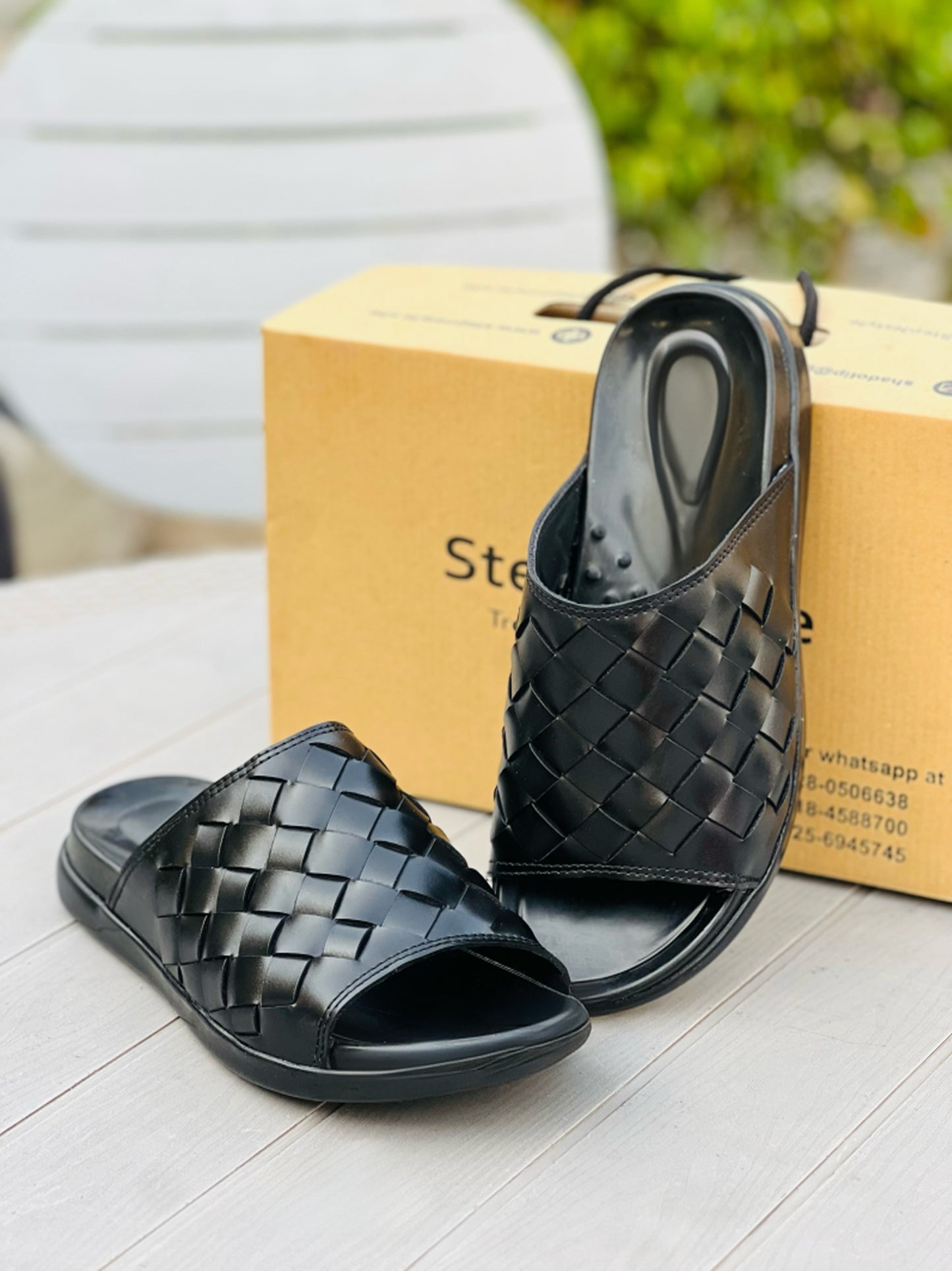 LEATHER BRAIDED BLACK OXF-SLIPPERS