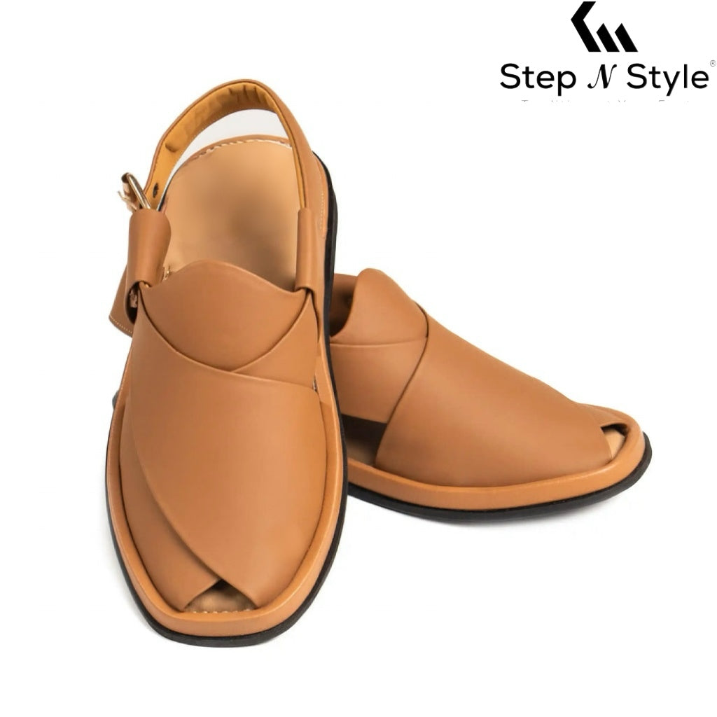 BROWN ROUND GOLDEN PESHAWARI CHAPPAL