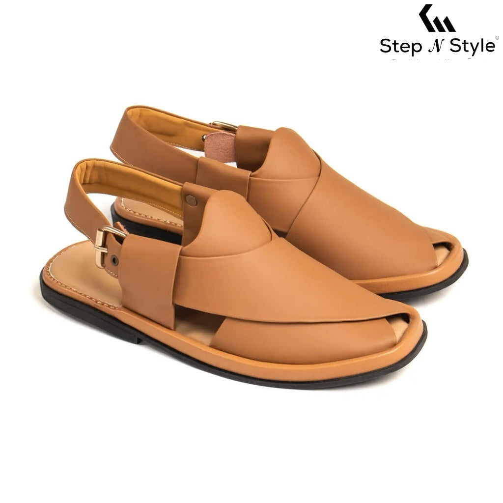 BROWN ROUND GOLDEN PESHAWARI CHAPPAL