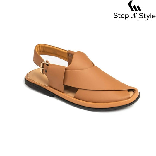 BROWN ROUND GOLDEN PESHAWARI CHAPPAL